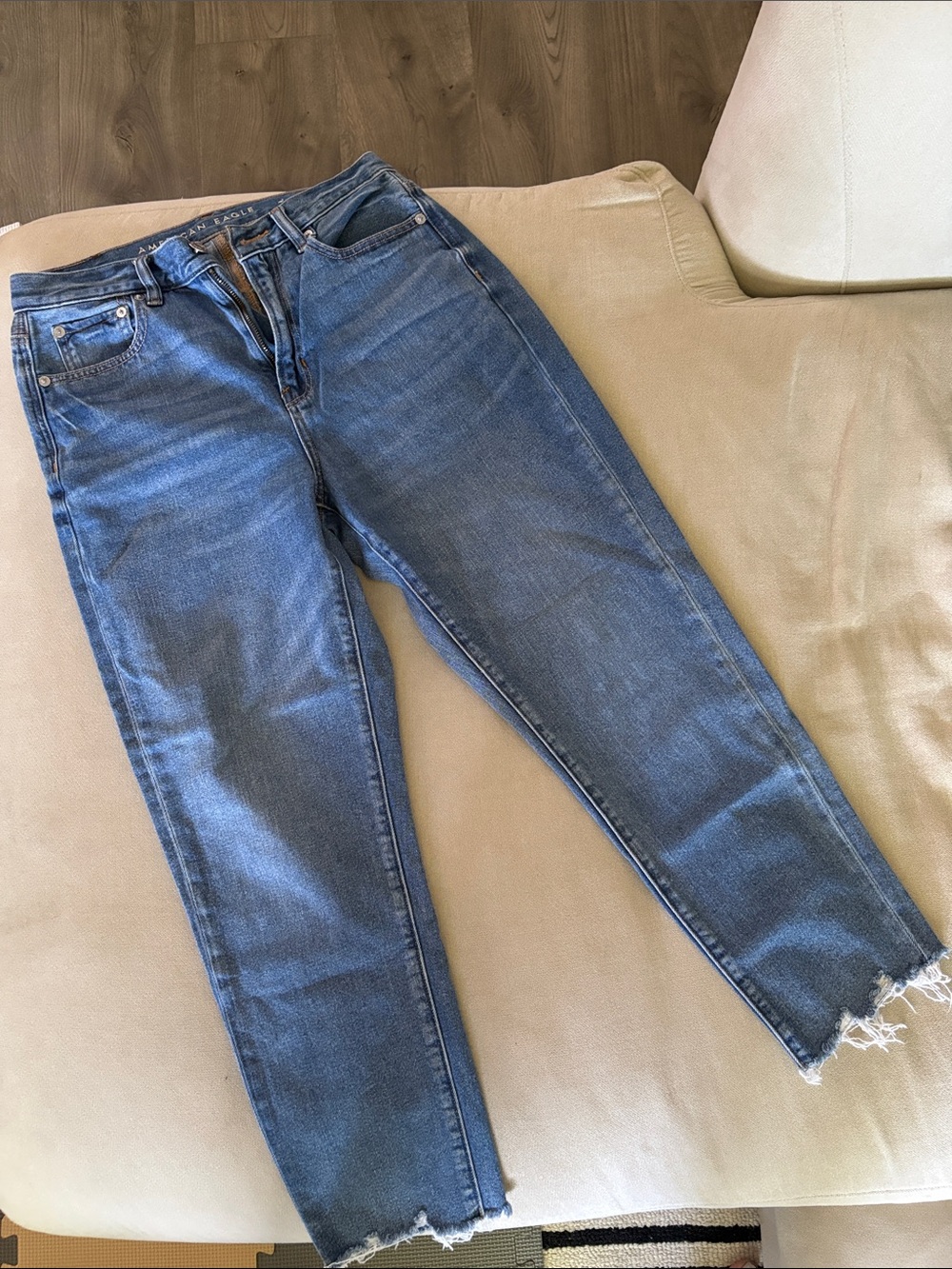 American Eagle Outfitters Medium Blue Cropped Jeans with Raw Hem
